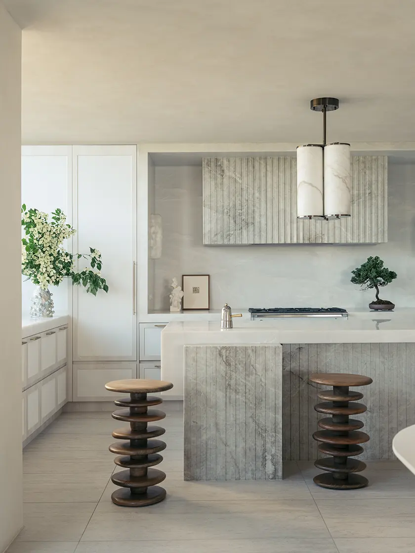 Nina_Maya_FAIRFAX-369 Kitchen with stone island, integrated joinery and minimalist detailing, design by Nina Maya Interiors
